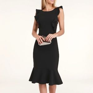 Lulu's HEARTS AFLUTTER BLACK RUFFLED BODYCON MIDI